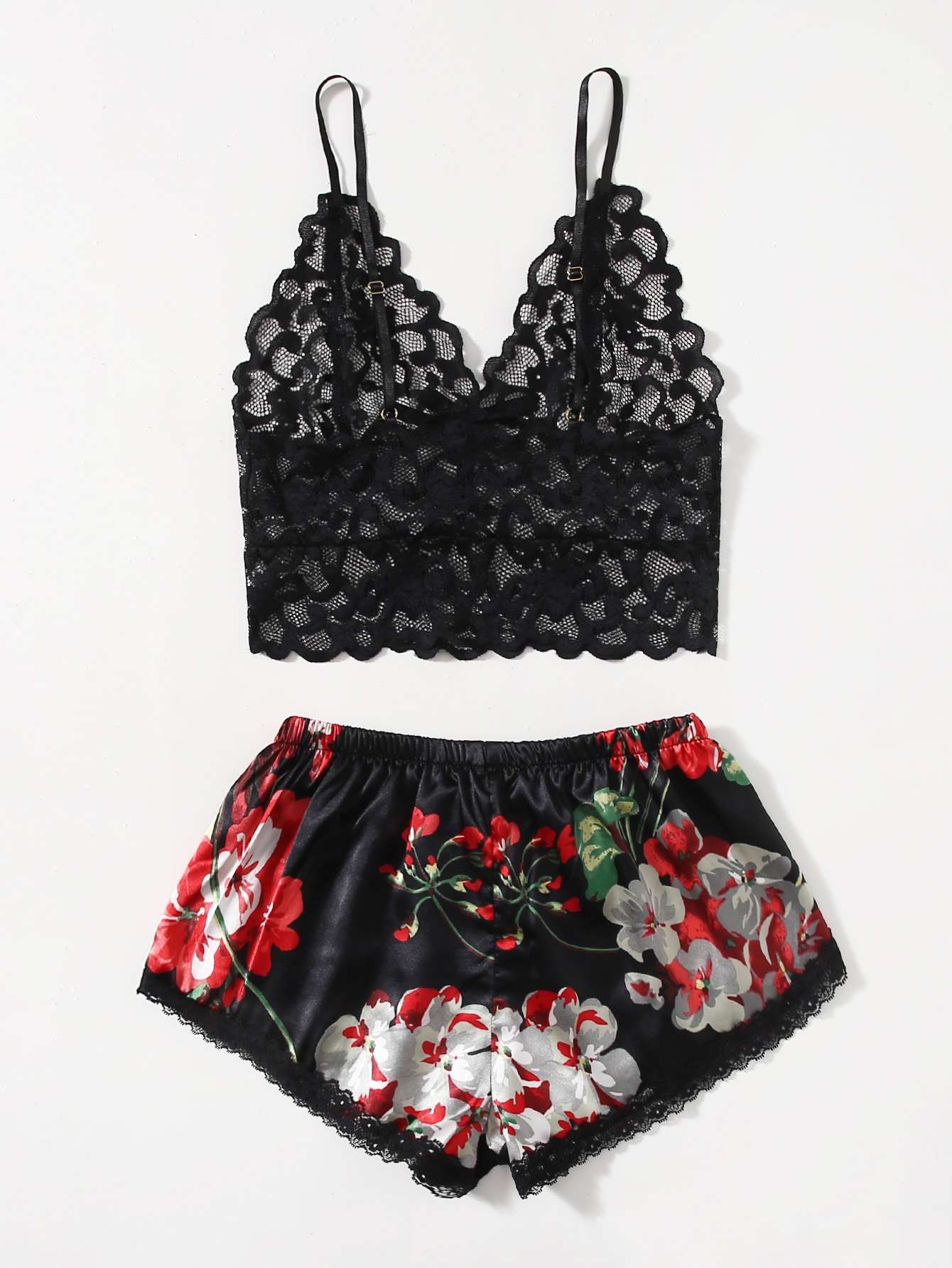 Lace Bralette Set - Conjunto de Pijama de Renda Floral