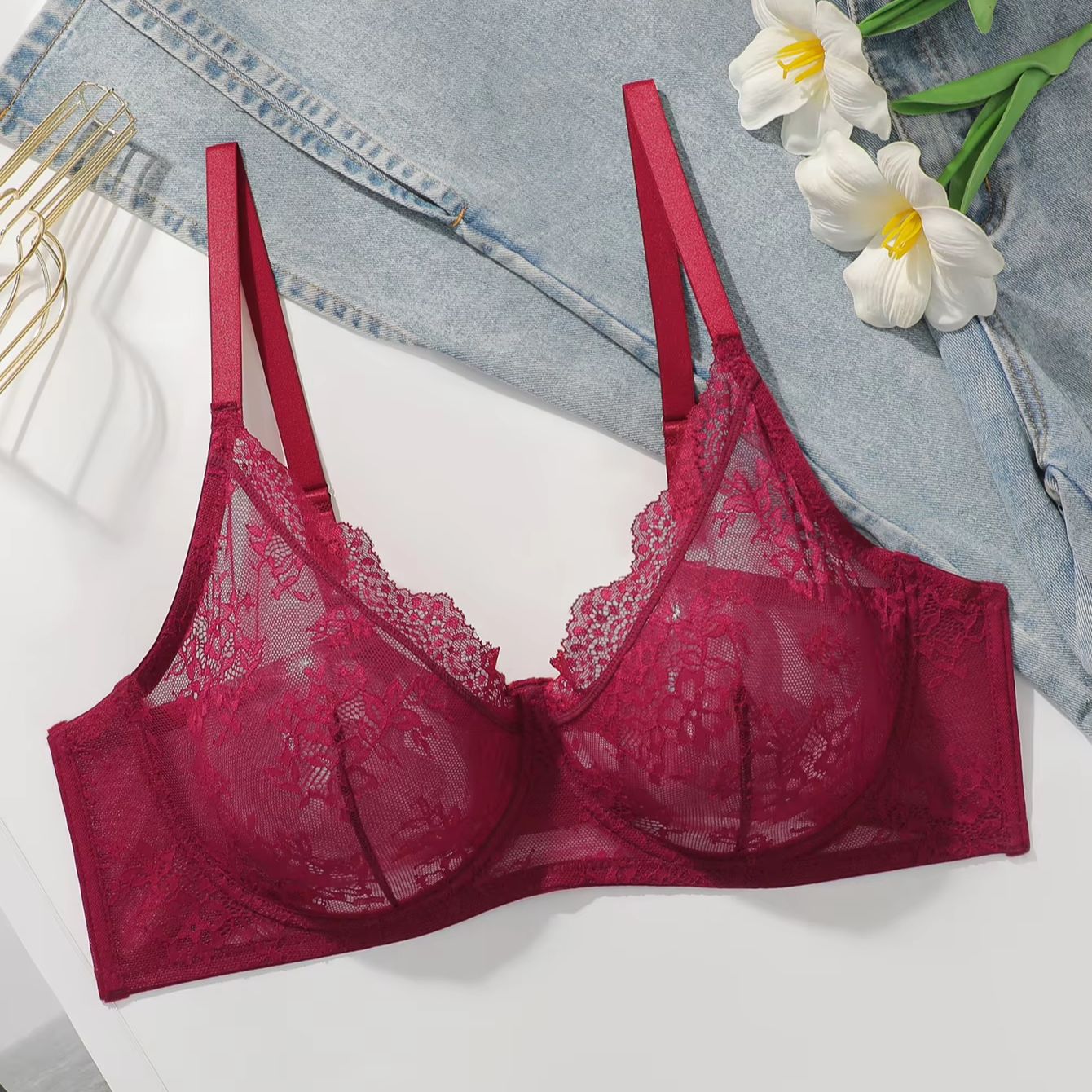 Sutiã de Renda Vermelha Plus S - Sheer Bra Lace avaliação e preço